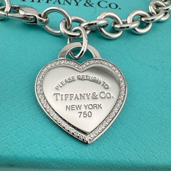 RARE Return To Tiffany & Co. 18k Diamond Heart Bracelet in White Gold 30g - Picture 3 of 9